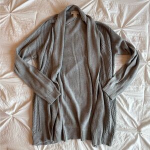 LOFT Gray Tunic Length Open Cardigan Sweater Size Large